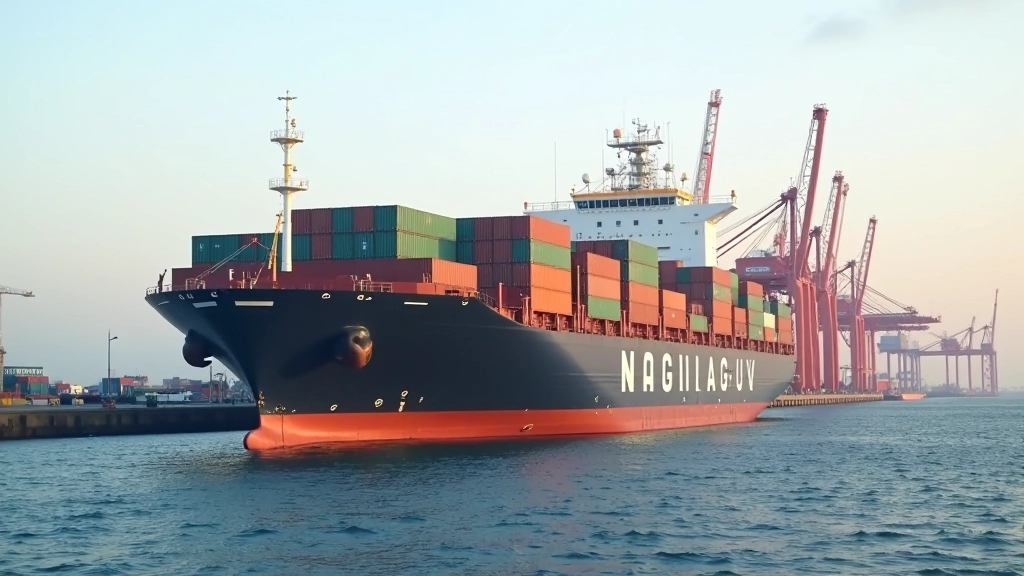 Cargo maritime moderne dans un port européen avec conteneurs, illustrant l'intégration du transport maritime au système ETS