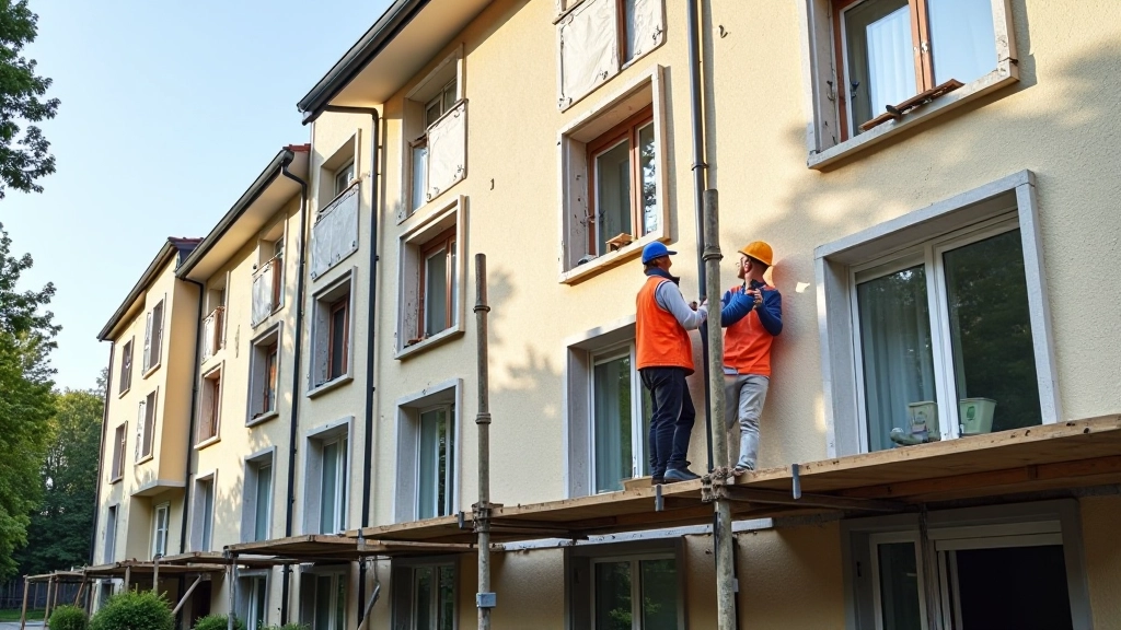 Rénovation thermique de bâtiments résidentiels avec isolation et fenêtres modernes financées par les revenus des enchères